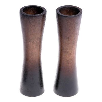 Alternate image for Decorative Mango Wood Vases from Thailand Pair Above Ground in Brown