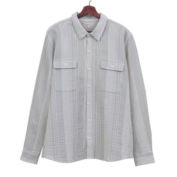 Alternate image for Mens Striped Soft Green and White Cotton Collared Shirt Stylish Staple in Fern