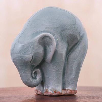 Alternate image for Ceramic Elephant Yoga-Themed Figurine from Thailand Elephant Forward Bend