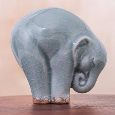 Alternate image for Ceramic Elephant Yoga-Themed Figurine from Thailand Elephant Forward Bend