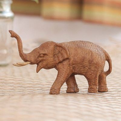 Alternate image for Thai Teak Wood Statuette with Elephant Motif Elephant Amble