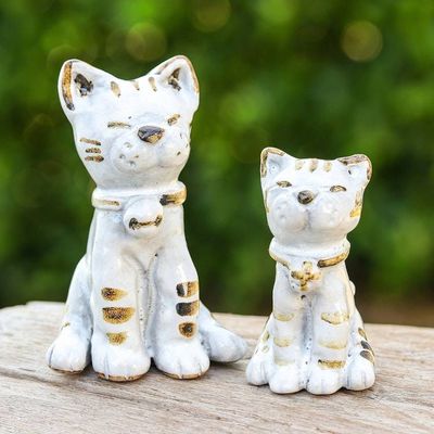 Alternate image for Painted 2-Piece Ivory and Brown Ceramic Cat Statuette Set Feline Reputation