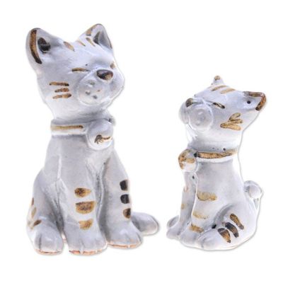 Alternate image for Painted 2-Piece Ivory and Brown Ceramic Cat Statuette Set Feline Reputation