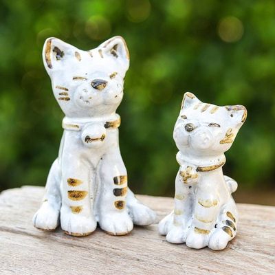 Alternate image for Painted 2-Piece Ivory and Brown Ceramic Cat Statuette Set Feline Reputation