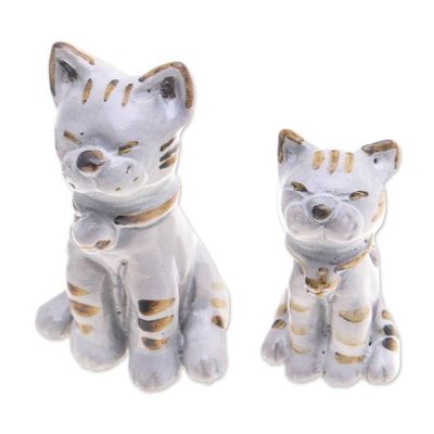 Alternate image for Painted 2-Piece Ivory and Brown Ceramic Cat Statuette Set Feline Reputation