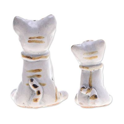 Alternate image for Painted 2-Piece Ivory and Brown Ceramic Cat Statuette Set Feline Reputation