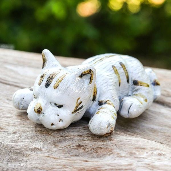 Alternate image for Whimsical Hand-Painted Ivory and Brown Ceramic Cat Statuette Feline Nap