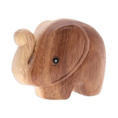 Alternate image for Handmade Natural Brown Baby Elephant Raintree Wood Figurine Tiny Kindness