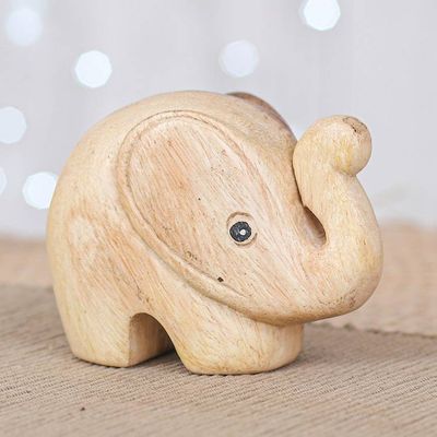 Alternate image for Handmade Natural Brown Baby Elephant Raintree Wood Figurine Tiny Kindness