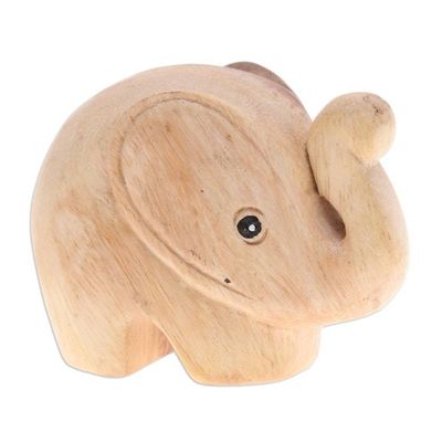 Alternate image for Handmade Natural Brown Baby Elephant Raintree Wood Figurine Tiny Kindness
