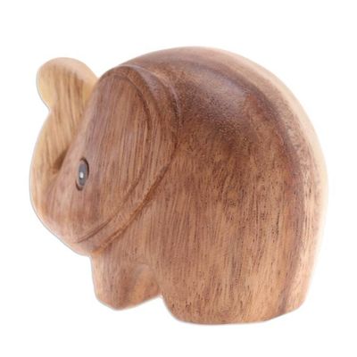 Alternate image for Handmade Natural Brown Baby Elephant Raintree Wood Figurine Tiny Kindness