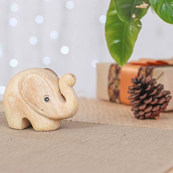 Alternate image for Handmade Natural Brown Baby Elephant Raintree Wood Figurine Tiny Kindness