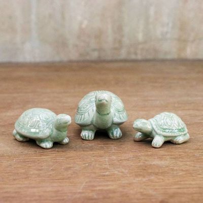 Alternate image for Celadon Ceramic Sculptures Set of 3 Lucky Turtles