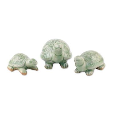 Alternate image for Celadon Ceramic Sculptures Set of 3 Lucky Turtles