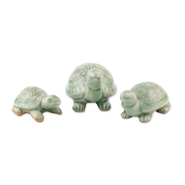 Alternate image for Celadon Ceramic Sculptures Set of 3 Lucky Turtles