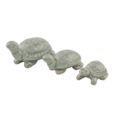 Alternate image for Celadon Ceramic Sculptures Set of 3 Lucky Turtles