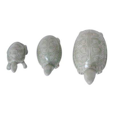 Alternate image for Celadon Ceramic Sculptures Set of 3 Lucky Turtles
