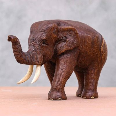 Alternate image for Hand Crafted Teak Wood Elephant Sculpture Left Savannah Trek