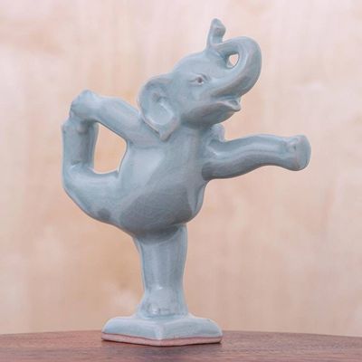 Alternate image for Handmade Ceramic Elephant Yoga-Themed Figurine Elephant Mountain Pose