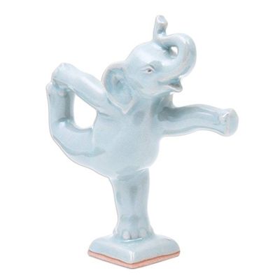 Alternate image for Handmade Ceramic Elephant Yoga-Themed Figurine Elephant Mountain Pose