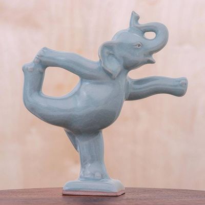 Alternate image for Handmade Ceramic Elephant Yoga-Themed Figurine Elephant Mountain Pose