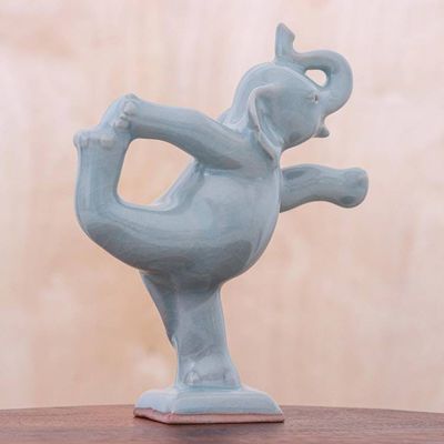 Alternate image for Handmade Ceramic Elephant Yoga-Themed Figurine Elephant Mountain Pose