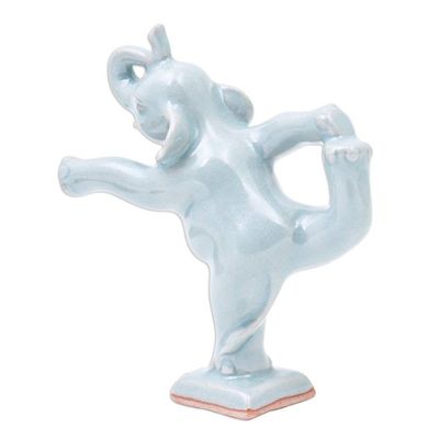 Alternate image for Handmade Ceramic Elephant Yoga-Themed Figurine Elephant Mountain Pose