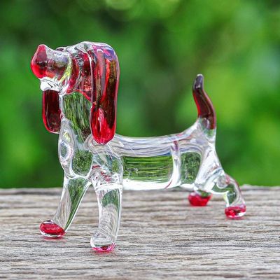 Primary image for Handblown Glass Beagle Dog Figurine in Red Passion Beagle
