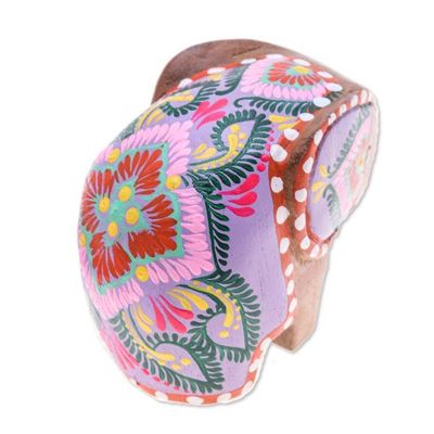 Alternate image for Floral Painted Raintree Wood Elephant Figurine in Fuchsia Tiny Sage