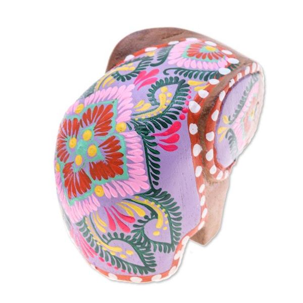Alternate image for Floral Painted Raintree Wood Elephant Figurine in Fuchsia Tiny Sage