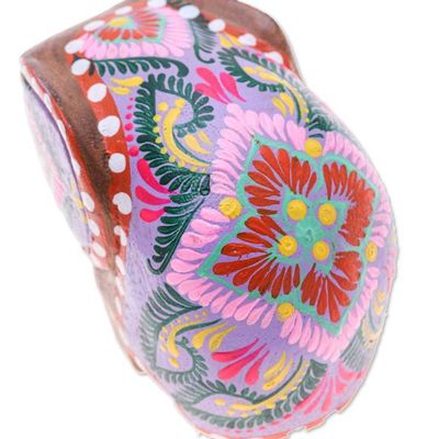 Alternate image for Floral Painted Raintree Wood Elephant Figurine in Fuchsia Tiny Sage