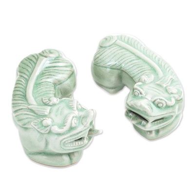 Alternate image for Cultural Celadon Ceramic Pi Xiu Sculptures Pair Pi Xiu