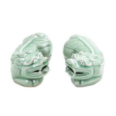 Alternate image for Cultural Celadon Ceramic Pi Xiu Sculptures Pair Pi Xiu
