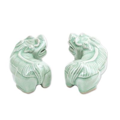 Alternate image for Cultural Celadon Ceramic Pi Xiu Sculptures Pair Pi Xiu