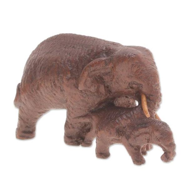 Alternate image for Hand-Carved Wood Figurine of Elephant Mother and Her Baby Elephant Mom and Baby