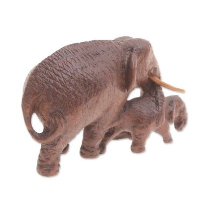 Alternate image for Hand-Carved Wood Figurine of Elephant Mother and Her Baby Elephant Mom and Baby