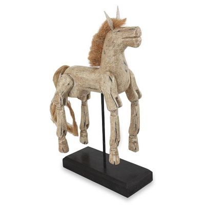 Alternate image for Artisan Crafted Wood Horse Sculpture with Antique Look Beige Horse