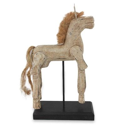 Alternate image for Artisan Crafted Wood Horse Sculpture with Antique Look Beige Horse