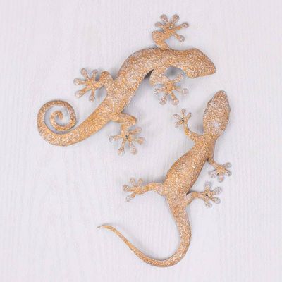 Primary image for Set of Two Gecko-Shaped Golden Iron Wall Art Pieces Victorious Geckos