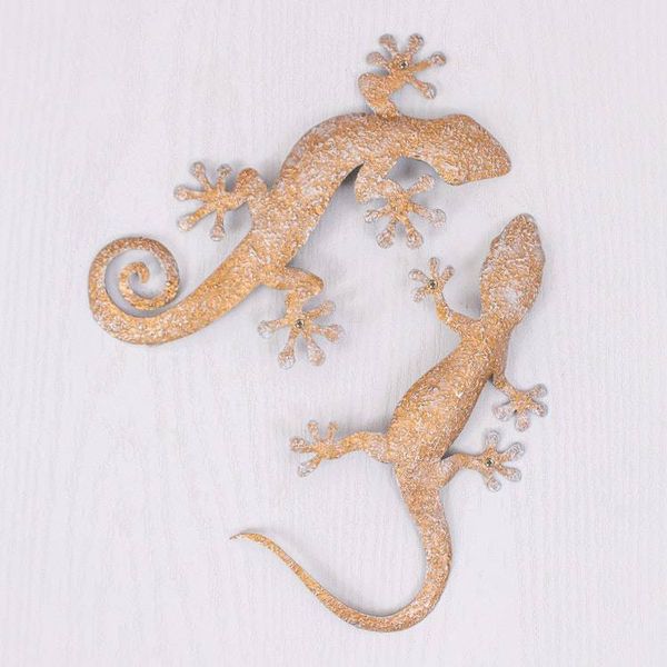 Alternate image for Set of Two Gecko-Shaped Golden Iron Wall Art Pieces Victorious Geckos