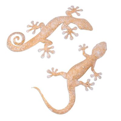 Alternate image for Set of Two Gecko-Shaped Golden Iron Wall Art Pieces Victorious Geckos