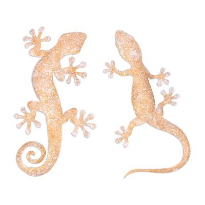 Alternate image for Set of Two Gecko-Shaped Golden Iron Wall Art Pieces Victorious Geckos