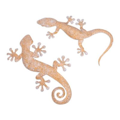 Alternate image for Set of Two Gecko-Shaped Golden Iron Wall Art Pieces Victorious Geckos
