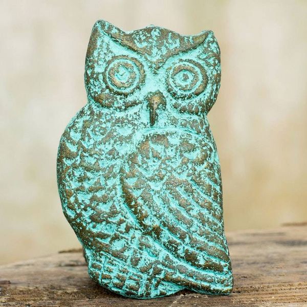Alternate image for Green Gold Owl Recycled Paper Wall Sculpture from Thailand Magnificent Owl