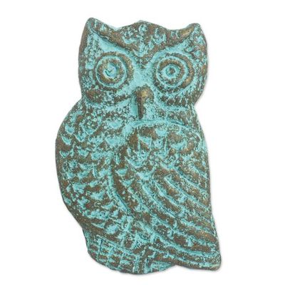 Alternate image for Green Gold Owl Recycled Paper Wall Sculpture from Thailand Magnificent Owl