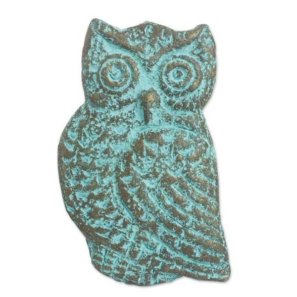Alternate image for Green Gold Owl Recycled Paper Wall Sculpture from Thailand Magnificent Owl