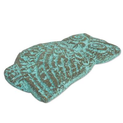 Alternate image for Green Gold Owl Recycled Paper Wall Sculpture from Thailand Magnificent Owl