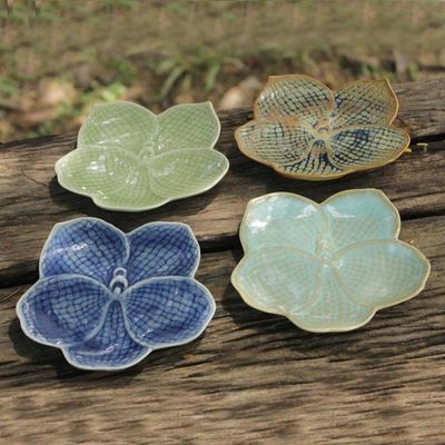 Primary image for Celadon Ceramic Dessert Plates Set of 4 Orchids