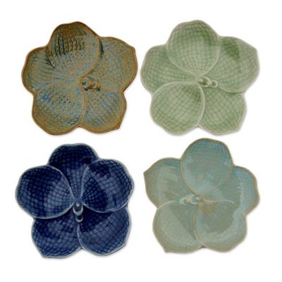 Alternate image for Celadon Ceramic Dessert Plates Set of 4 Orchids