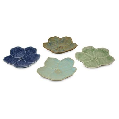 Alternate image for Celadon Ceramic Dessert Plates Set of 4 Orchids